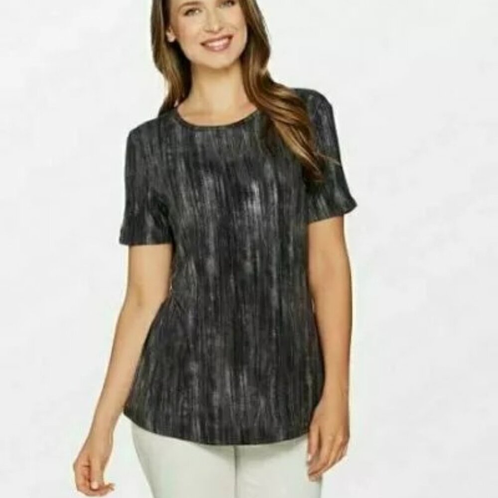 Lisa Rinna Collection Women's Knit Top w/ Back Detail XS Charcoal Combo A291099